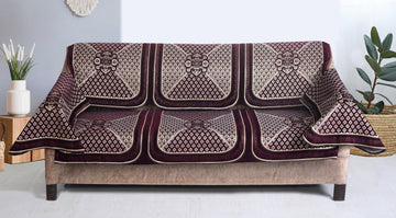 Nendle Velvet Fabric Sofa Cover Set of 5 Seater With 6 Pieces Arms Cover (Wine, 12 Pieces)